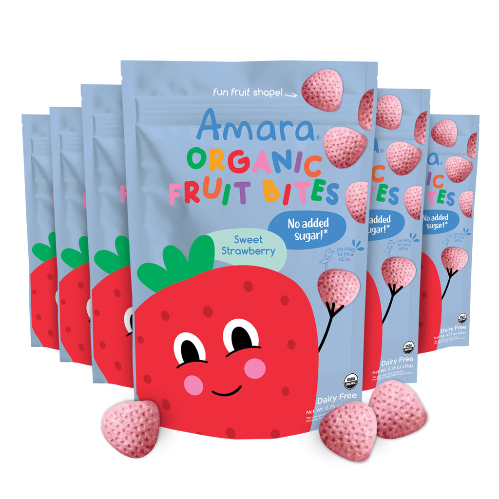 Amara Organic Fruit Bites Sweet Strawberry - No Added Sugar, Dairy-Free, Nut-Free Healthy Fruit Snacks, Made with Organic Whole Foods, Allergy-Friendly Healthy Fruit Snacks for Kids - 21g 6PK