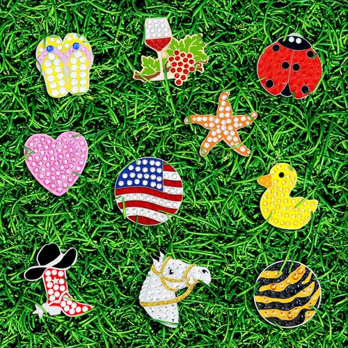 NAVIKA U.S. Flag Round Crystal Golf Ball Marker | Patriotic USA Golf Accessory | American Flag Bling Ball Marker for Women and Junior Golfers | 4th of July Golf Gift