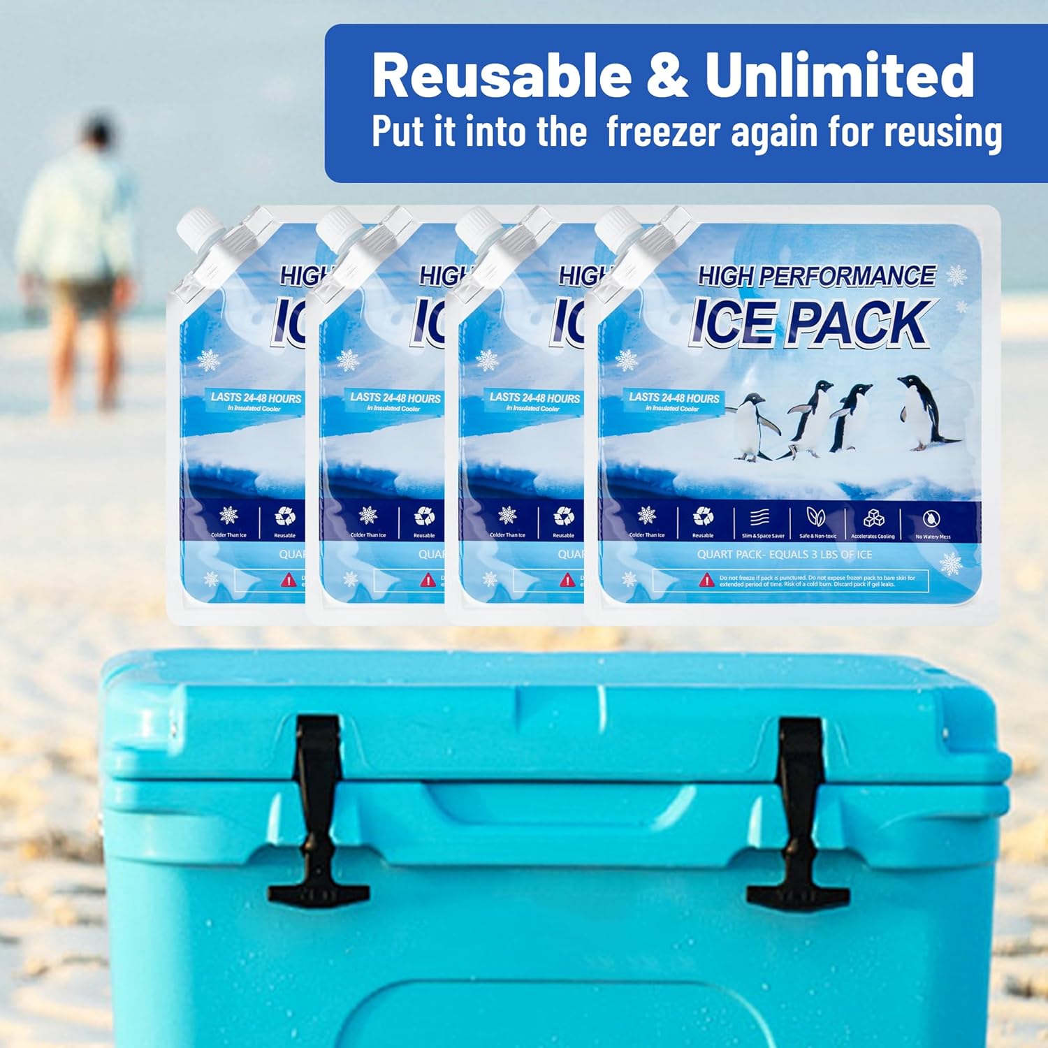 Skiennix Reusable Ice Packs - 4 Pack Freezer Ice Packs for Lunch Boxes & Camping Gear