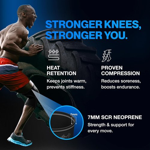 Modvel 7mm Neoprene Knee Sleeves - Compression Support for Weightlifting & Powerlifting | Medium Black (Pair)