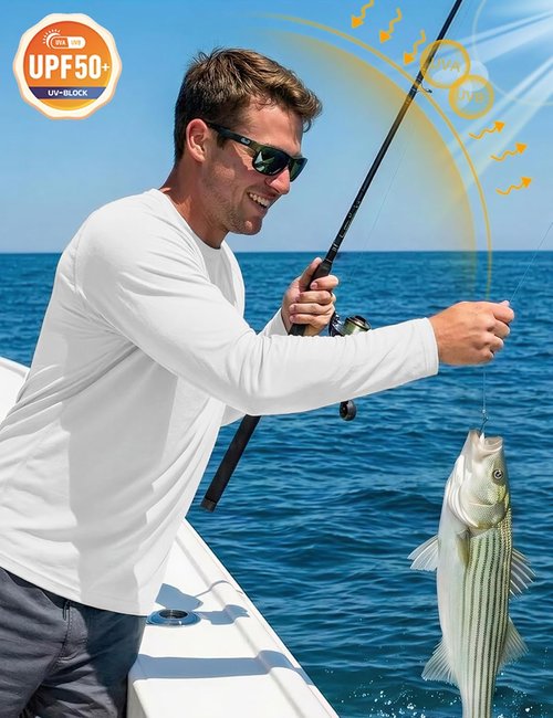 MAGCOMSEN Men's Sun Protection Shirt - UPF 50+ Long Sleeve Dry Fit for Athletic Activities | Fishing & Running