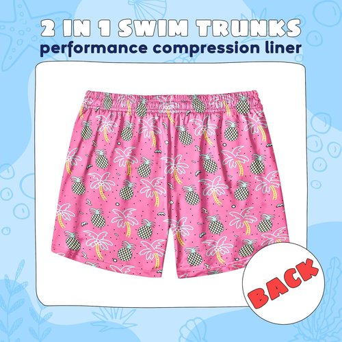 FT FENTENG Boys Swim Trunks - Quick Dry 2-in-1 Swim Shorts with Compression Liner | Sizes 4-17 Years