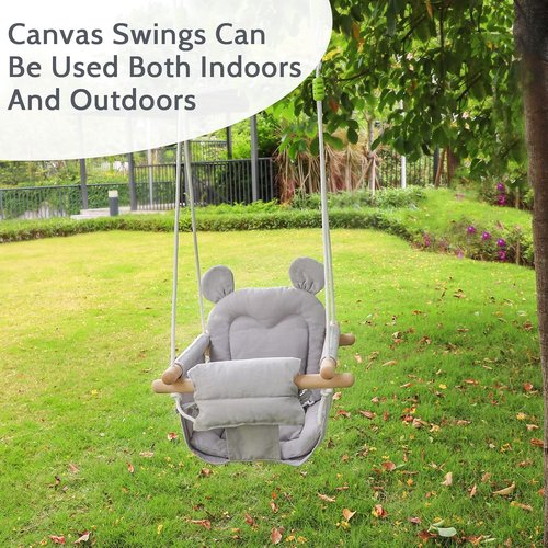 GFU Baby Swing - Secure Canvas Infant Swing for Indoor & Outdoor Use | Wooden Hanging Seat