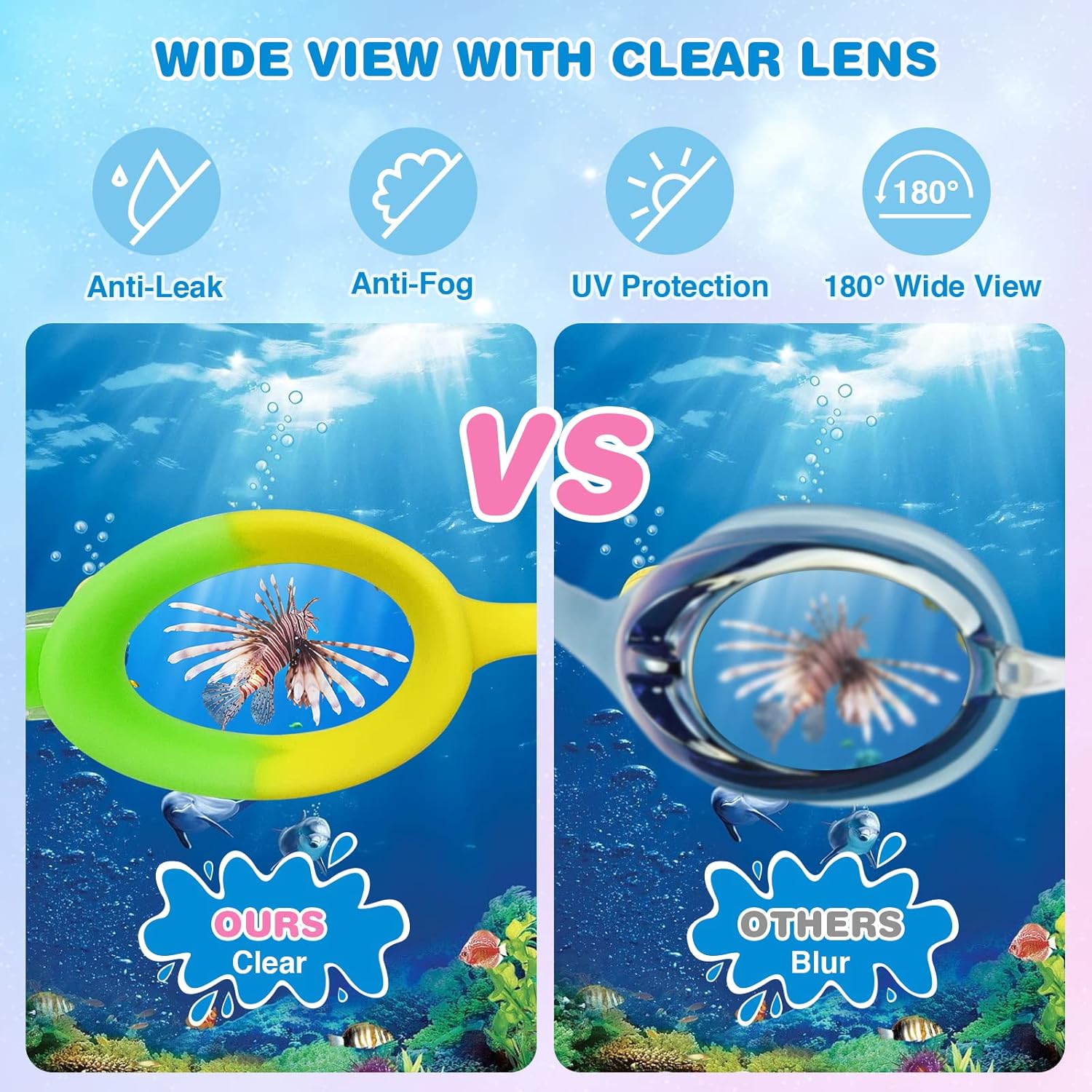 Skiennix Kids Swim Goggles - Anti-Fog UV Protection for Ages 4-14 | Waterproof with Nose Clips & Earplugs