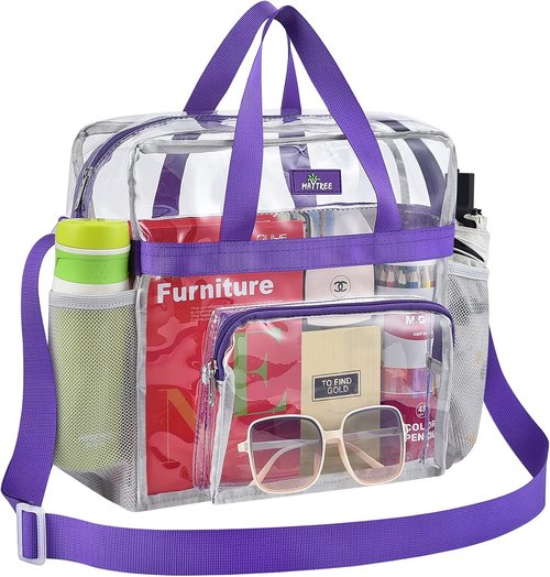MAY TREE Clear Bag for Stadium Events 12×6×12 Clear Tote Lunch Bag with Reinforced Straps for Work, Sporting Events and Gym