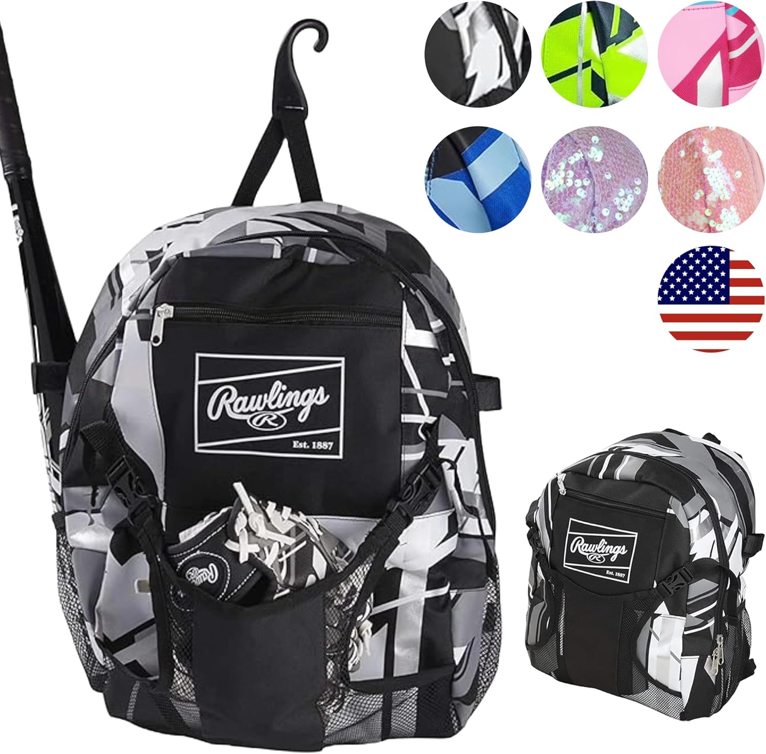 Rawlings | REMIX Backpack Equipment Bag | Ideal for T-Ball & Youth Baseball/Softball | Black