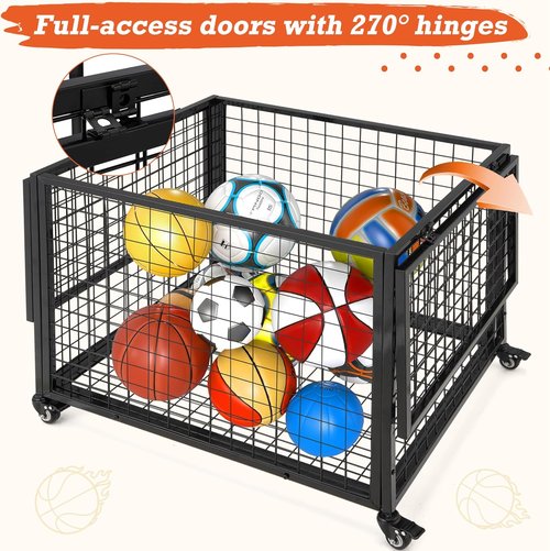 AECOJOY Rolling Basketball Cart - Versatile Sports Equipment Organizer with Wheels for Indoor & Outdoor Use