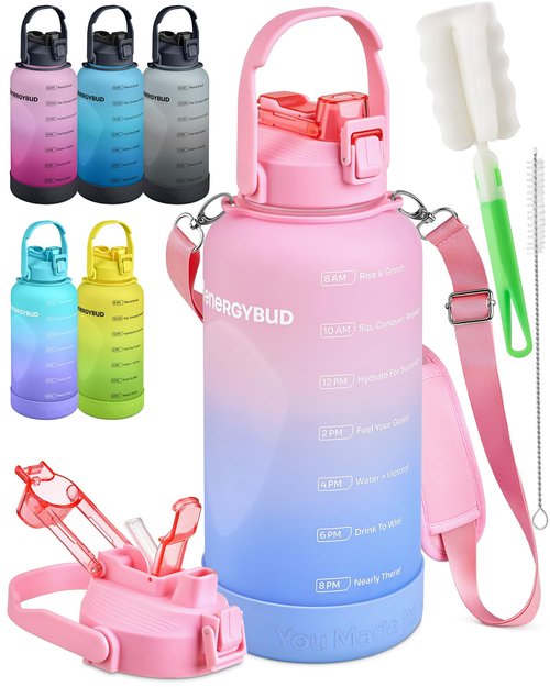 EnergyBud 1 Gallon Water Bottle with 128 oz Capacity - Motivational Time Markers for Daily Hydration Goals - Leakproof BPA Free Tritan with Removable Straw