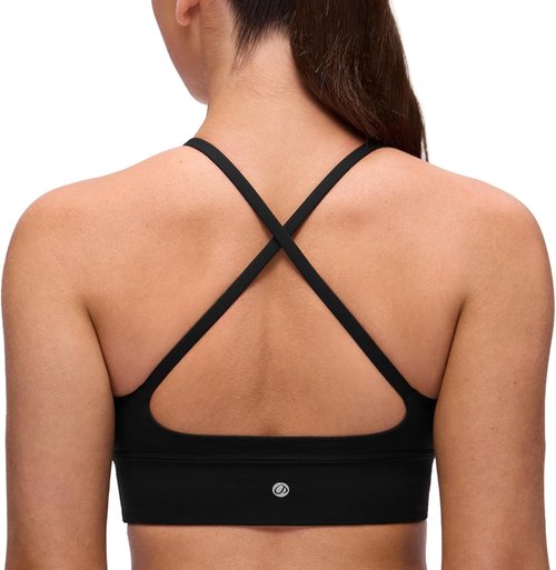 CRZ YOGA Butterluxe Sports Bra - Padded V Neck Longline Crop Top with Spaghetti Straps for Women