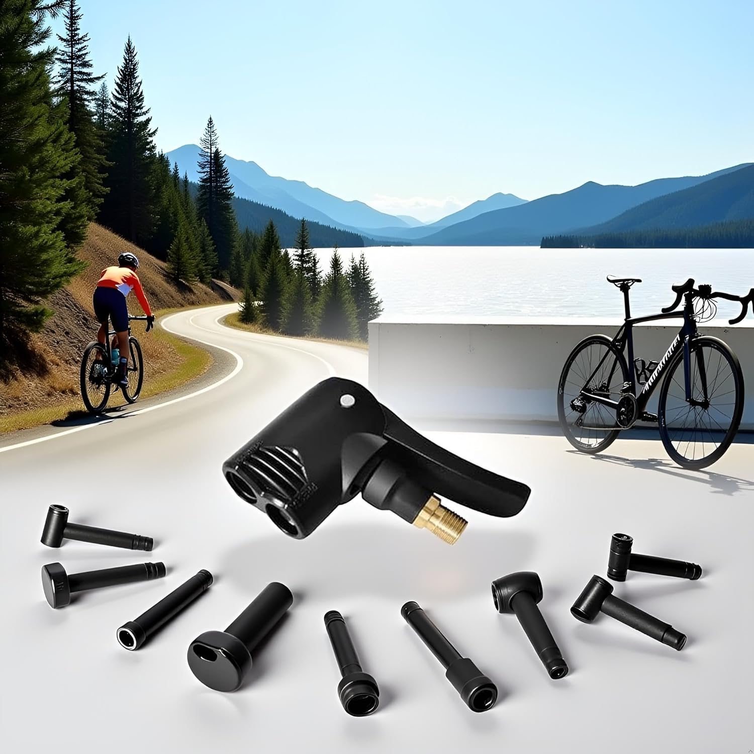 Skiennix Dual-Use Bike Valve Adapter - Presta Pump Connector for Road & Mountain Bikes, Black Aluminum