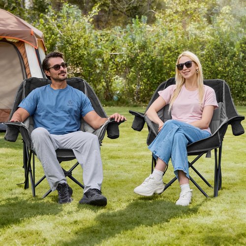 RELAX FIELD Oversized Camping Chair, Portable Folding Padded Camp Chairs with Side Pocket, Cup Holder, Heavy Duty Support 500LBS Outdoor Lounge Chair for Adults, Fishing, Sports, Trip, Black