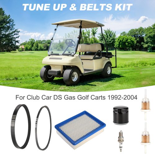10L0L Golf Cart DS Tune Up Kit W/Clutch Drive & Generator Belt for Club Car DS Gas 1992-2004 Golf Cart with FE290, FE350 Kawasaki, Air & Oil Fuel Filters Spark Plug, Replaces OEM 1025582, 101916701