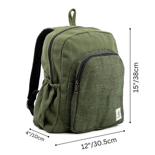 Organic Hemp Backpack Bag - Eco Friendly Durable Rustic Travel Hiking Friendly Lightweight Causal Bag by Freakmandu - Green