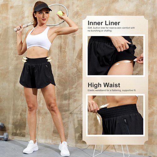 CE' CERDR Women's High-Waisted Athletic Running Shorts - Comfortable with Pockets for Gym & Casual Wear
