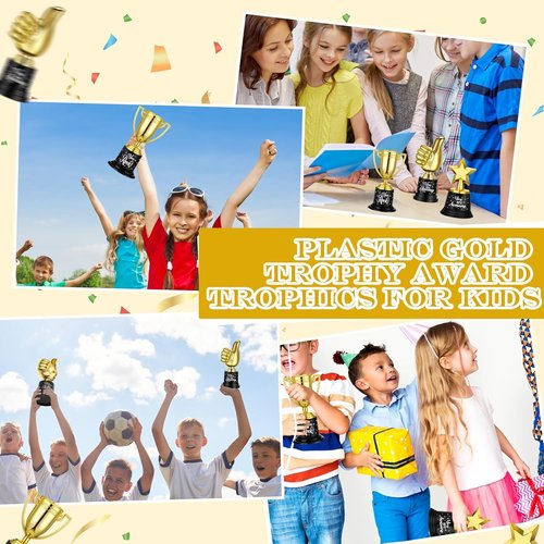 Lenwen Gold Trophy Awards - 36 Pack Mini Thumbs Up Trophies for Students | Perfect for Sports & Classroom