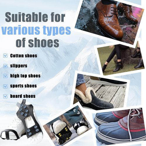 1 Pairs Epoxy Shoe Spikes for Snow and Ice - Non Slip Roof Shoes & Snow Shoes Gripper, Durable Ice Traction Cleats with 8 Steel Studs Crampons, Universal Walk Traction Grips for Shoes, Black XL