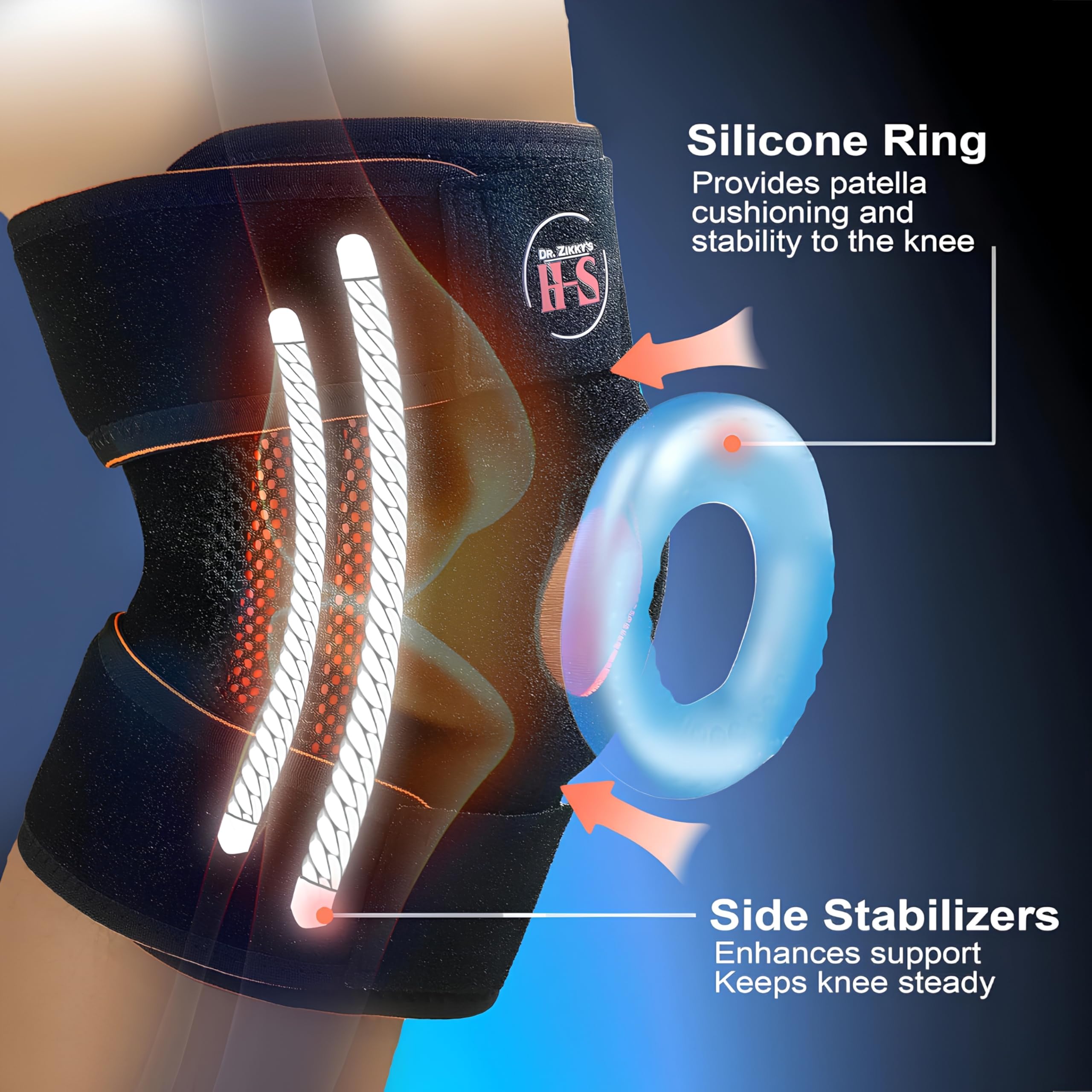 Dr. Zikky's Adjustable Knee Brace. Lightweight Compression Support with Dual Side Stabilizers, Patella Gel Ring & Non-Slip Straps for Comfort During Activity or Recovery (Gray Pink)
