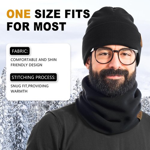 Bebila Winter Beanie Hat Scarf Gloves Set for Men, Thick Knit Hat Warm Neck Fleece Lined Winter Gift