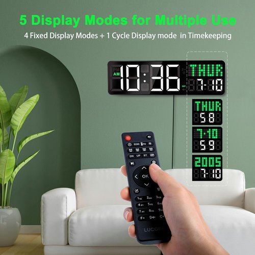 LUCORB 12'' Gym Timer - Digital Wall Clock with Remote Control & 5 Display Modes | Ideal for Home Gym, Classroom, Office