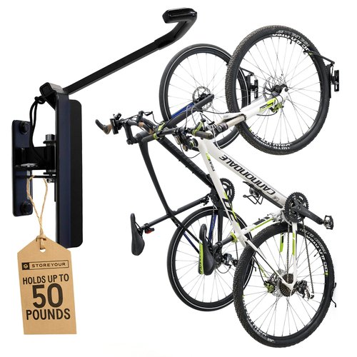 StoreYourBoard 2-Bike Swivel Rack – Wall Mounted Garage Bike Storage, Vertical Hanger with 120° Swing Design & Stopper, Space-Saving Indoor Wall Mount – Fits Kids Bikes, BMX & More – Black