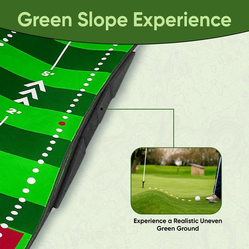 Golf Putting Mat 10ft, Indoor & Outdoor Portable Putting Green with Ball Bouncer, Putting Cup, Alignment Mirror, Roller Brush and Adjustable Slope Wedges, Ideal Practice Mat for Home or Office