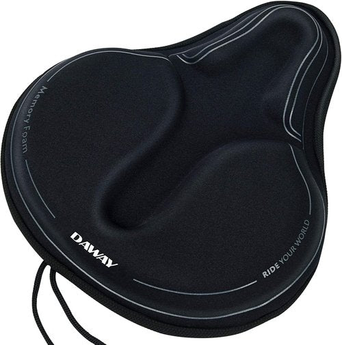 DAWAY Comfortable Bike Seat Cover - Soft Gel & Memory Foam Cushion for Peloton & Stationary Bikes | Fits All Saddles