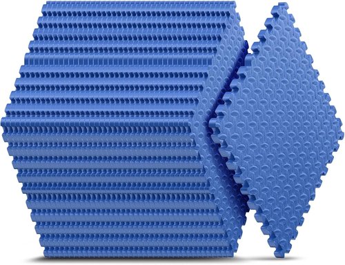 Home Gym Mat - EVA Interlocking Foam Exercise Tiles for Workout & Play Areas | Blue, 24x24 in, 16 Tiles