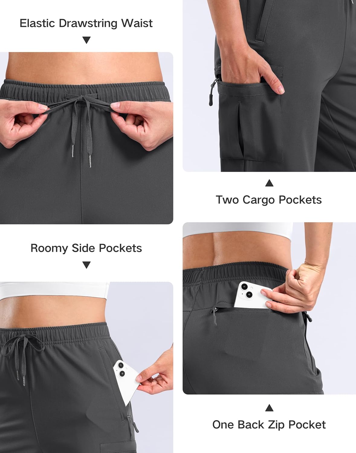 SANTINY Women's Lightweight Hiking Cargo Shorts - Quick Dry with 5 Zipper Pockets | Summer Travel & Golf