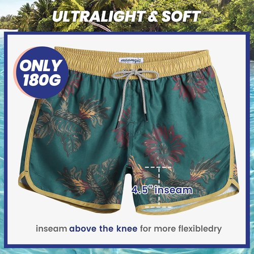 Maamgic Men's Vintage Swim Trunks - Quick-Dry 80s/90s Style Board Shorts with Mesh Lining