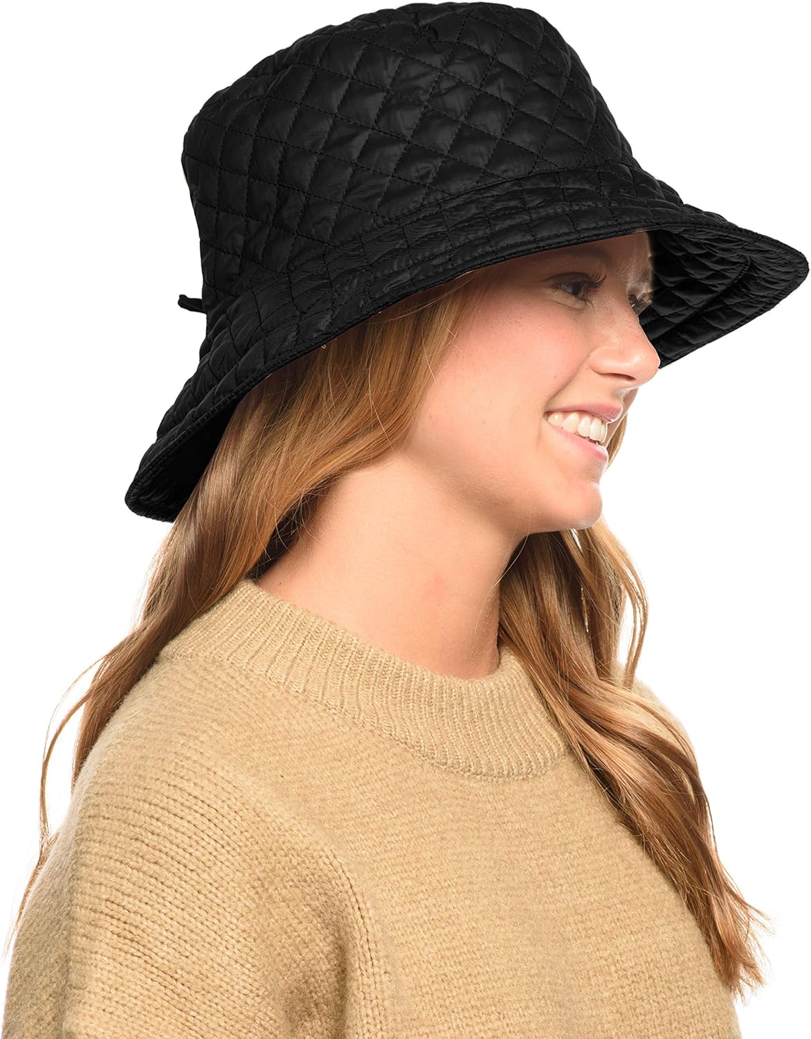 Skiennix Foldable Water-Repellent Quilted Rain Hat - Adjustable Drawstring Bucket Cap