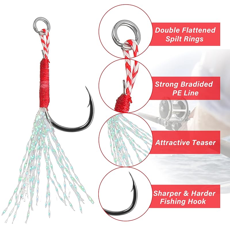 AGOOL Micro Jig Assist Hooks 100pcs #11-#15 with Flash Tinsel in Plastic Box