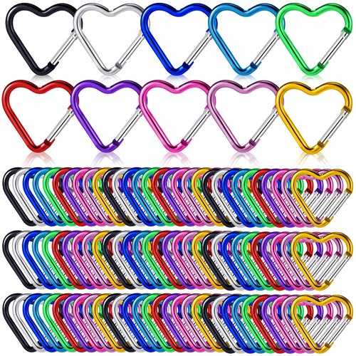 Ferraycle 100 Pieces Heart Shape Keychain Clip Aluminum Alloy Carabiner Keychain Clip Spring Snap Hook Loaded Hook for Outdoor