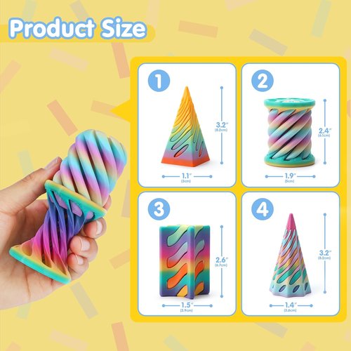 JOYIN 4 Pack Impossible Cone Fidget Toys - Pastel 3D Printed Spiral Design for Stress Relief | Perfect Gift for Kids & Adults