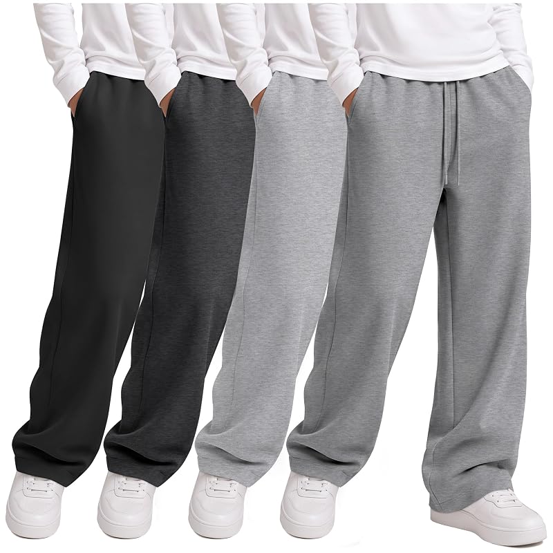 4 Pack Boys Baggy Sweatpants with Pockets - Medium Grey, Light Grey, Dark Grey, Black (5-14y)