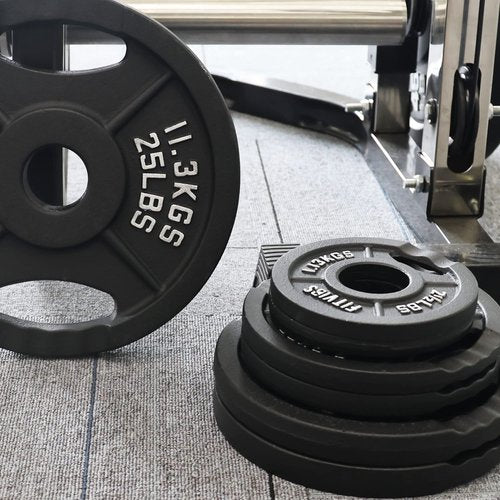 Fitvids Olympic 2-Inch Cast Iron Plate Weight Plate for Strength Training and Weightlifting, Two Hole Style, 25LB Pair