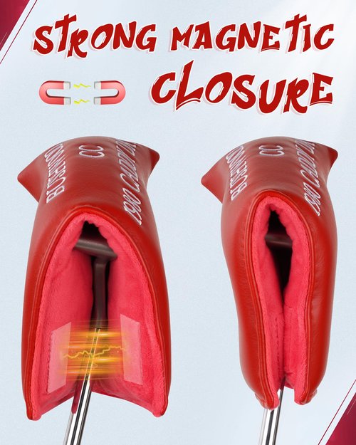 BIG TEETH Golf Blade Putter Cover Headcover Club Protector Magnetic Bar Closure Lucky Putter Cover (Red Caddyshack)