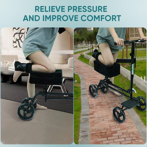 LaitoFame Knee Scooter Pad Cover with Removable Soft Velvet and 2inch Highly Elastic Comfort Memory Foam, Knee Walker Cushion for Foot Surgery and Walker Accessory for Knee Roller - Universal Fit