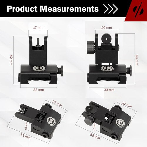 Dagger Defense BUIS Backup Iron Sights - Spring Loaded for Standard Picatinny Rails | Compatible with Red Dots & Scopes
