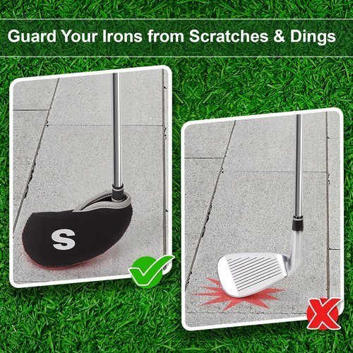 Welspo Golf 11pcs Neoprene Iron Headcover Set Golf Club Iron Head Covers Set Driver Headcover, Transparent Window and Number Print on Both Sides, Head Cover Wedge Iron Protective fits Main Iron Clubs