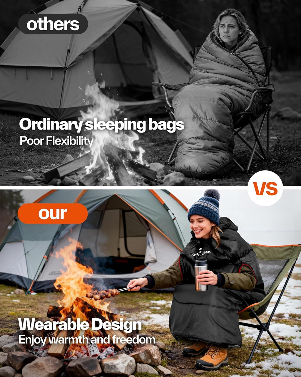 Sportneer Wearable Sleeping Bag - Walkable Design with Arm Zippers, Waterproof & Compact for Camping, Travel, and More