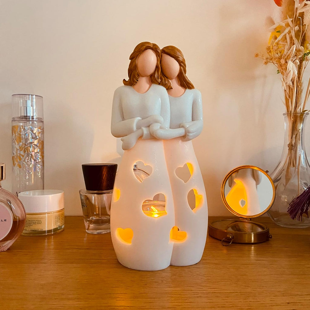 Sisters for Mom - Candle Holder Statue with Flickering LED Light | Unique Gift for Mother's Day, Birthdays & Friends