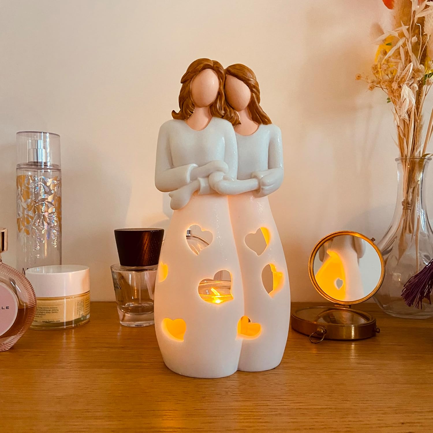 Sisters for Mom - Candle Holder Statue with Flickering LED Light | Unique Gift for Mother's Day, Birthdays & Friends