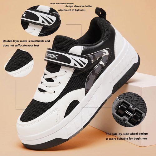 ANEFUN Summer Breathable Mesh 4-Wheel Kids Roller Skates Shoes for Boys Girls Stylish Durable Comfortable Sneaker Black