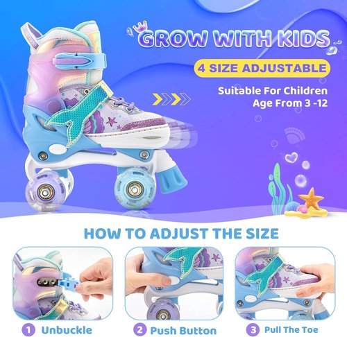NEMONE Light-Up Roller Skates for Girls | Adjustable 4 Size | Purple Blue Butterfly Design
