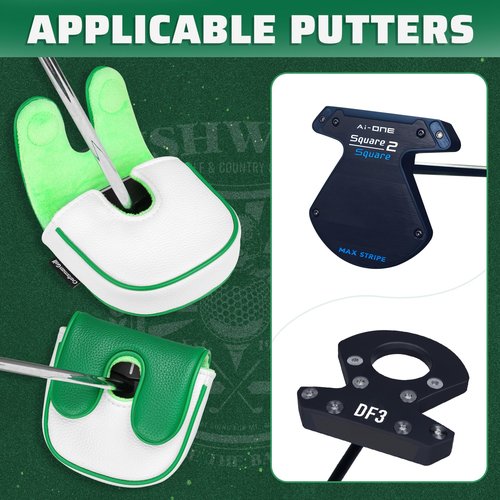 Craftsman Golf Bushwood Golf Shield Logo White and Green Mallet Center Shaft Putter Headcover for L.A.B. Golf DF3 Putters