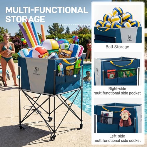 Ever Advanced Rolling Ball Storage Cart - Lockable Wheels & Collapsible Design | 33x22.8in/45x25in Multi-Sport Organizer