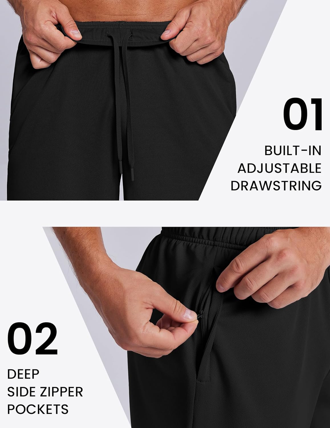 PINSPARK Men's 7 Inch Athletic Gym Shorts - Breathable Quick-Dry Running Shorts with Zipper Pockets