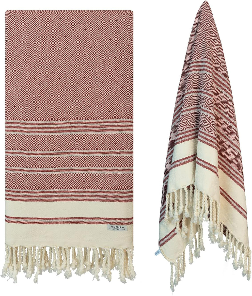 Your Choice Turkish Beach Towel - 100% Cotton, Sand-Free, Quick-Dry, Oversized 71x41 in Red