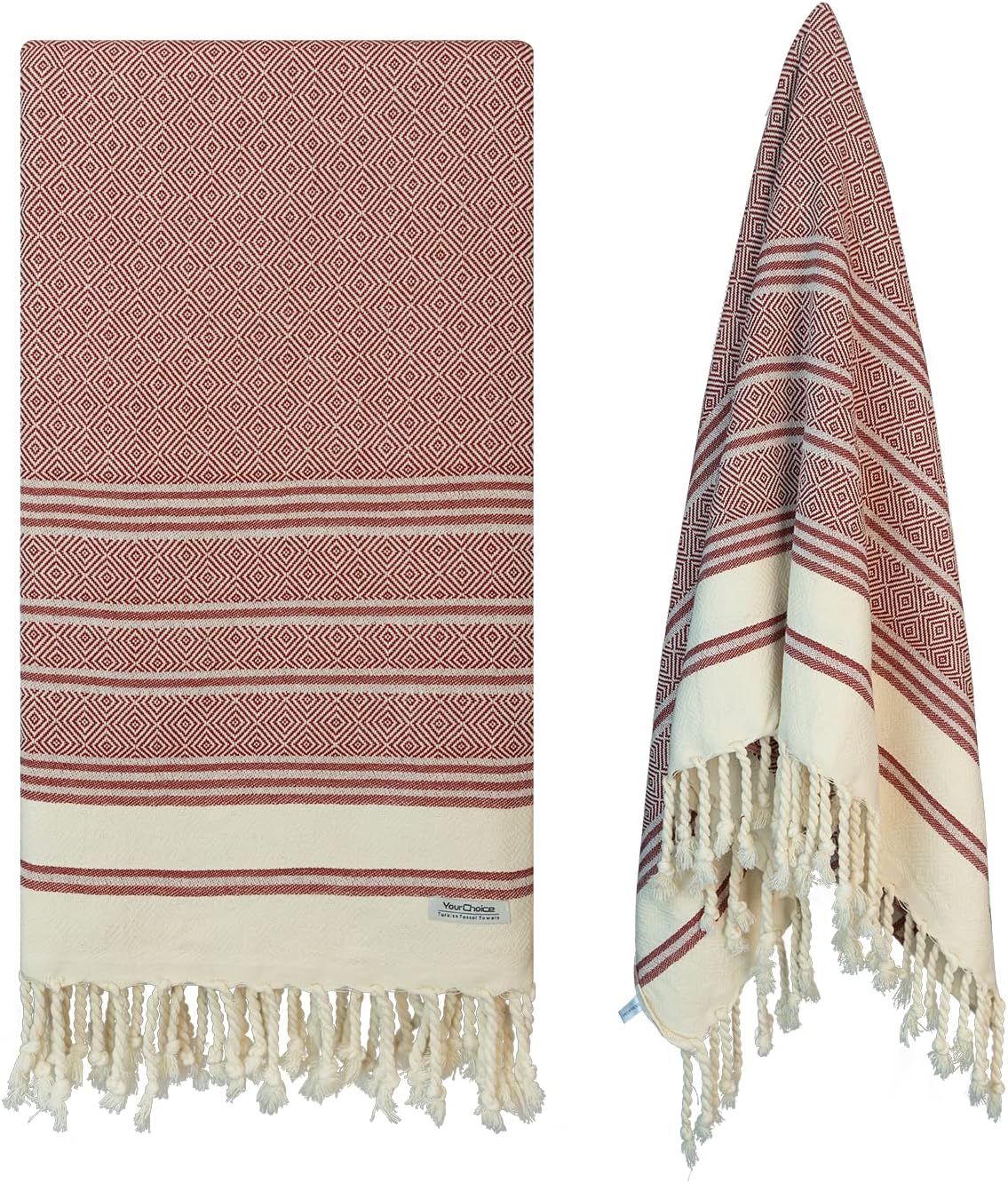 Your Choice Turkish Beach Towel - 100% Cotton, Sand-Free, Quick-Dry, Oversized 71x41 in Red