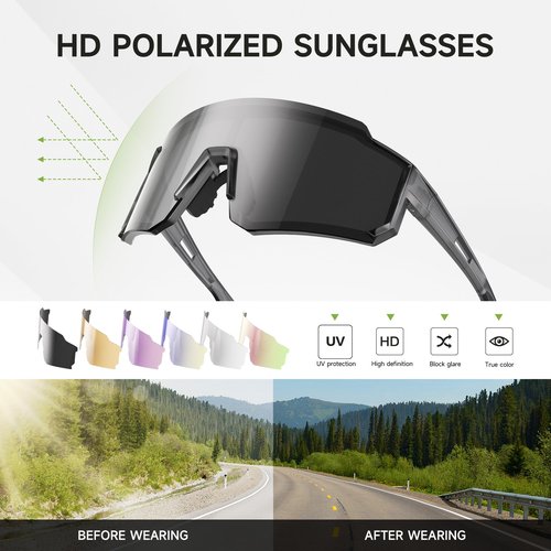 Foliful 3 Pack Polarized Sunglasses for Men Women, Sports Mens Sunglasses with UV400 Protection for Baseball Cycling Running, Gray/Ice Blue/Red